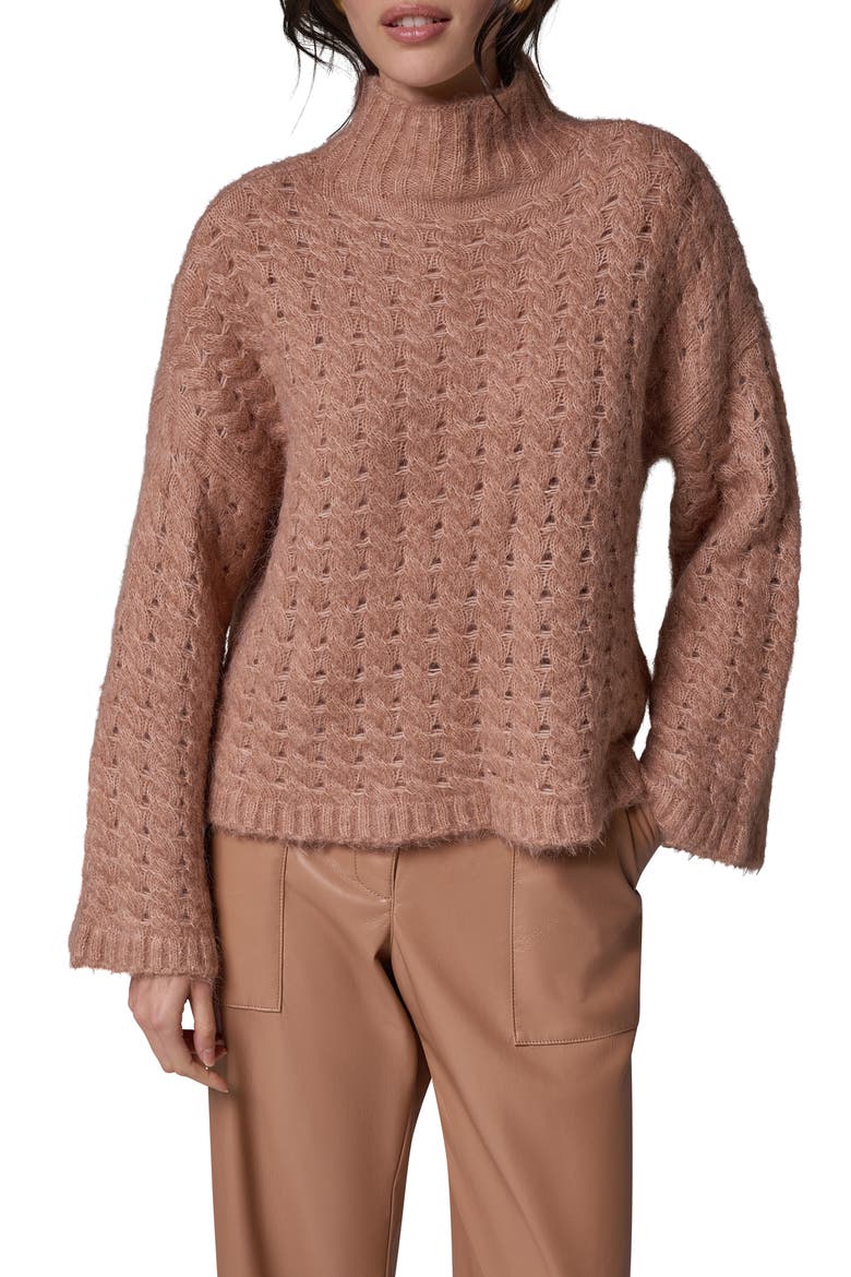 Basket Weave Turtleneck Sweater, Main, color, CAMEL