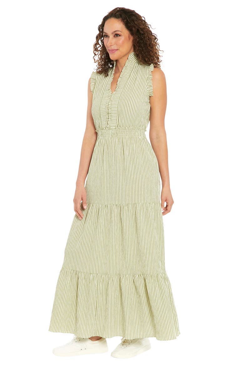 Stripe Ruffle Tiered Maxi Dress, Alternate, color, OLIVE
