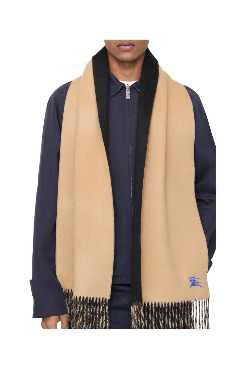 Burberry Reversible Cashmere Scarf, Alternate, color, Camel/Black
