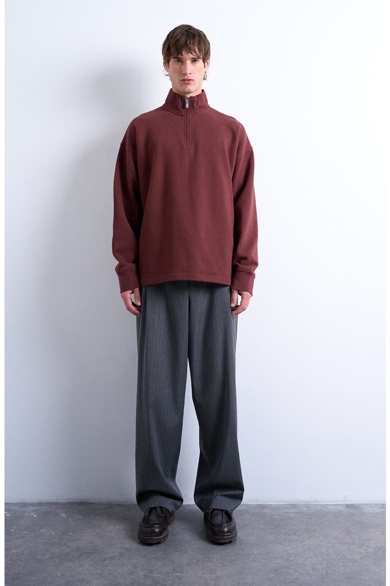 Heavyweight Oversize Quarter Zip Sweatshirt, Alternate, color, BROWN