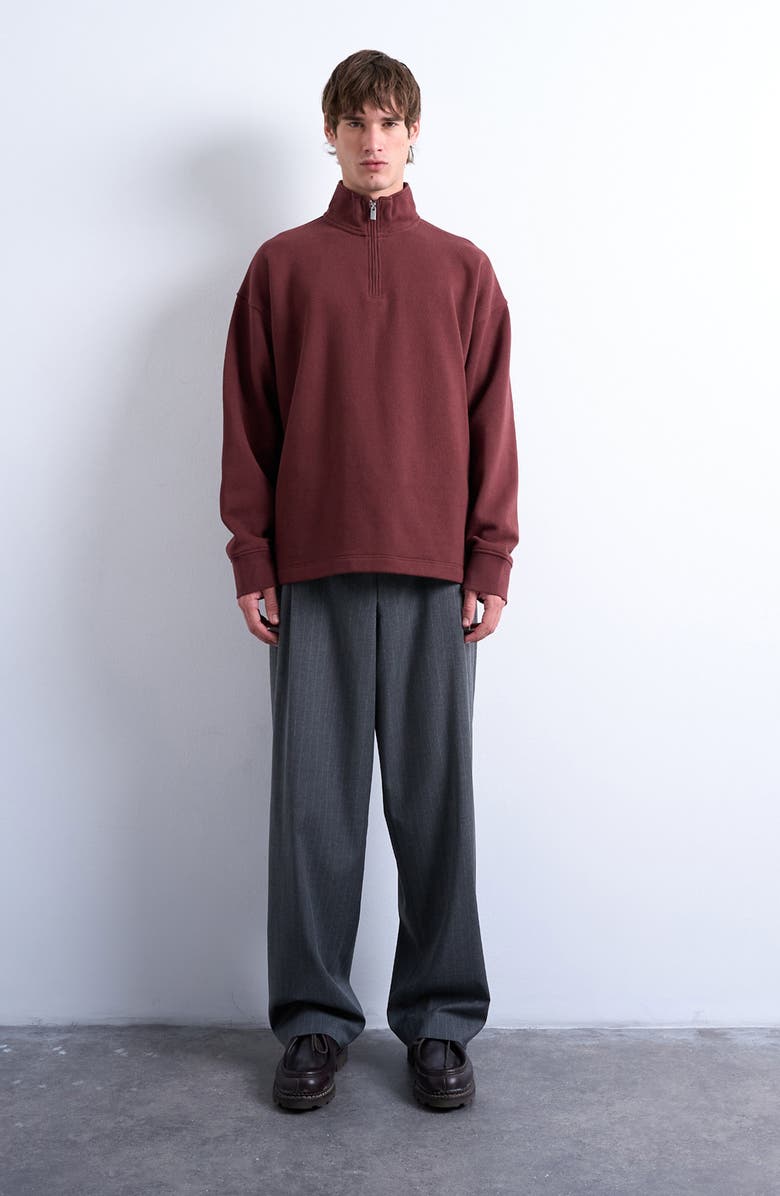 Topman Heavyweight Oversize Quarter Zip Sweatshirt, Alternate, color, Brown