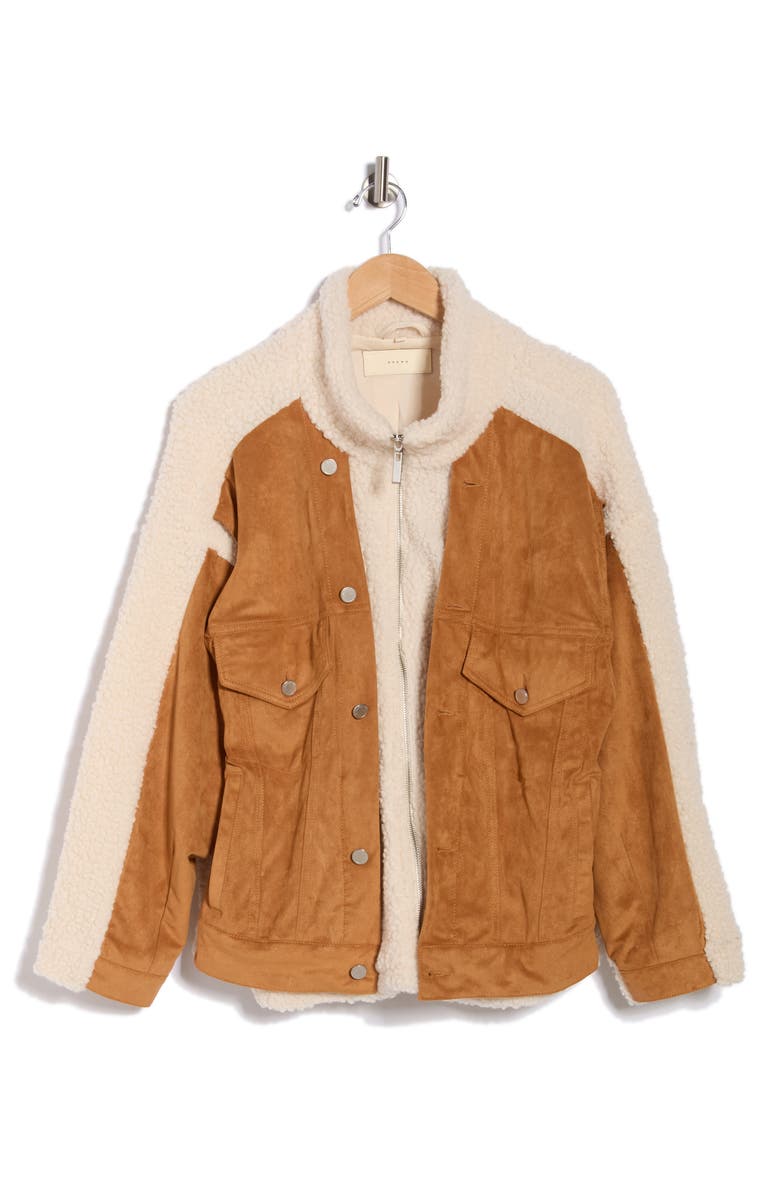 BLANKNYC High Pile Fleece Trim Faux Suede Jacket, Alternate, color, Catch Me Outside
