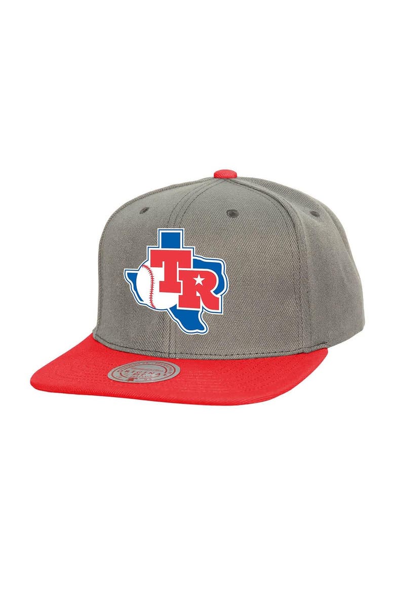 Men's Mitchell & Ness Gray Texas Rangers Cooperstown Collection Basic Flip Snapback Hat, Main, color, Gray