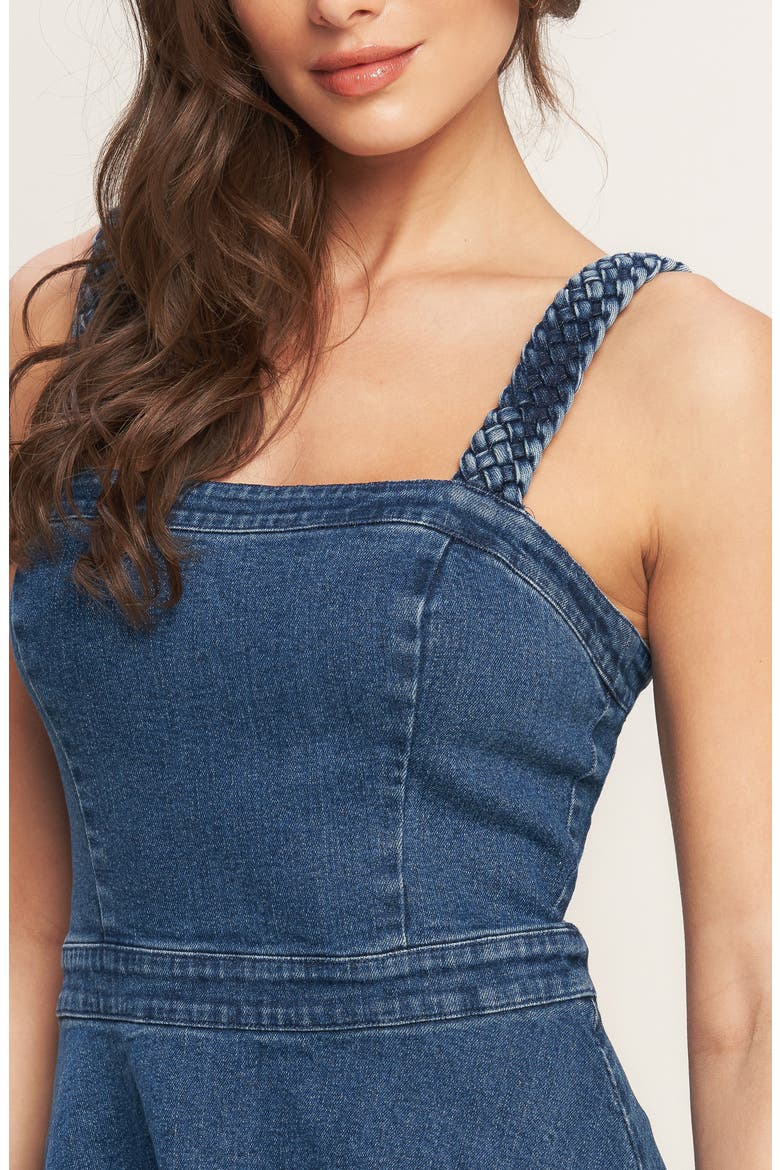 Fit & Flare Denim Minidress, Alternate, color, MEDIUM INDIGO