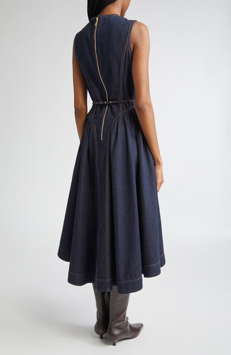 Zimmermann Belted Paneled Denim Midi Dress, Alternate, color, Night Sky