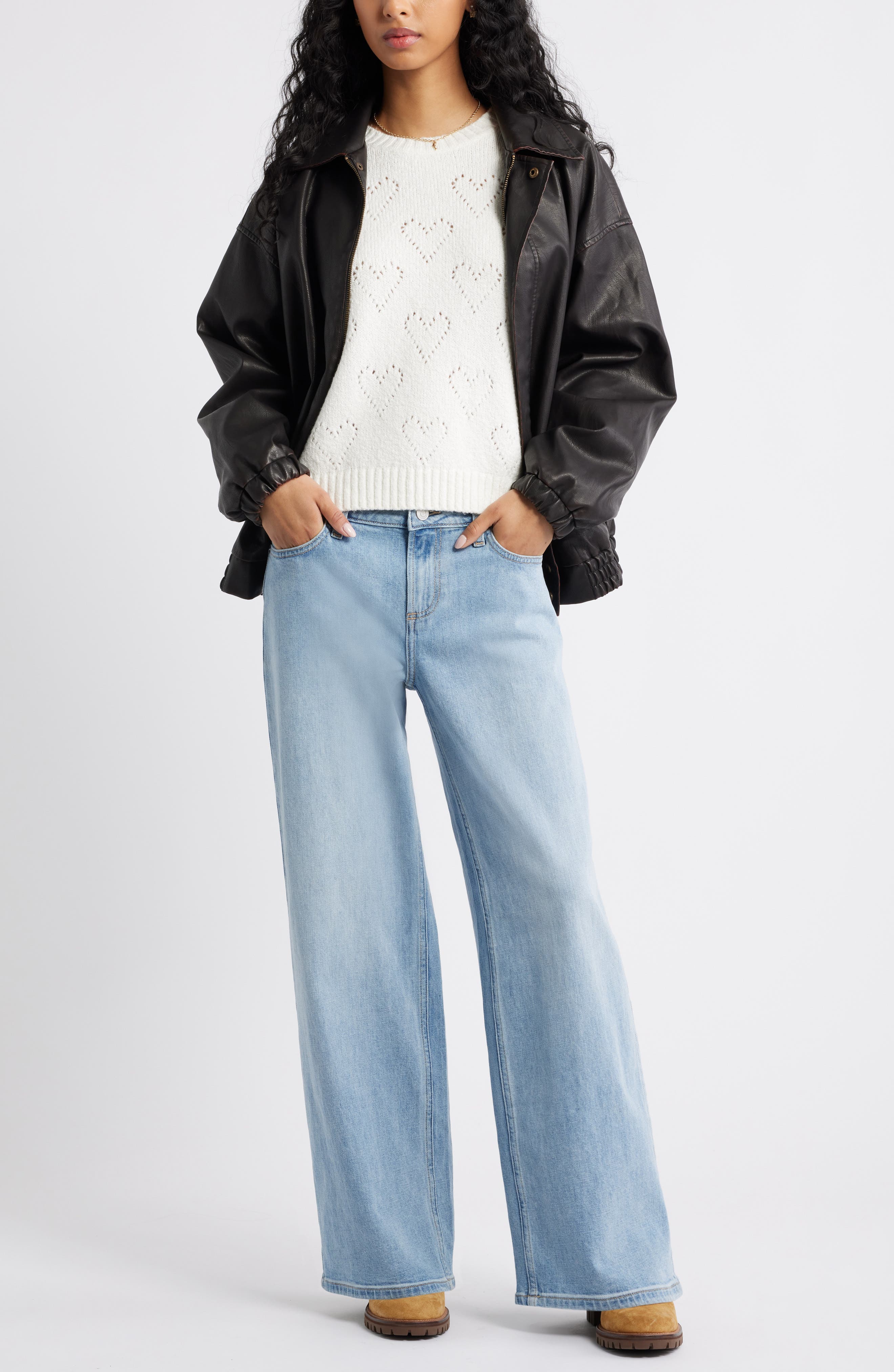 Pointelle Heart Cotton Blend Sweater - image 4