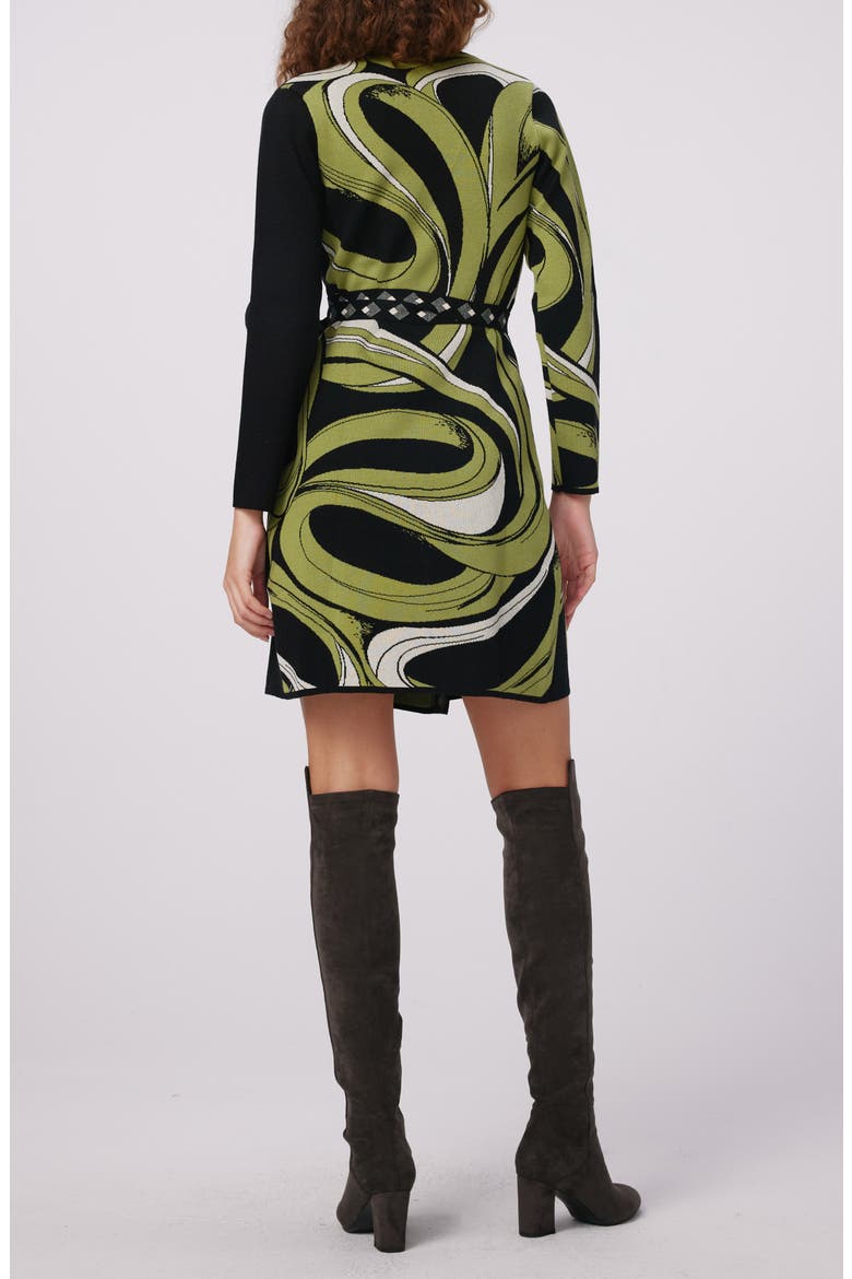 Aubrey Mixed Print Long Sleeve Knit Wrap Dress, Alternate, color, CASS TAPE SHADOW GN HUGE/BLK