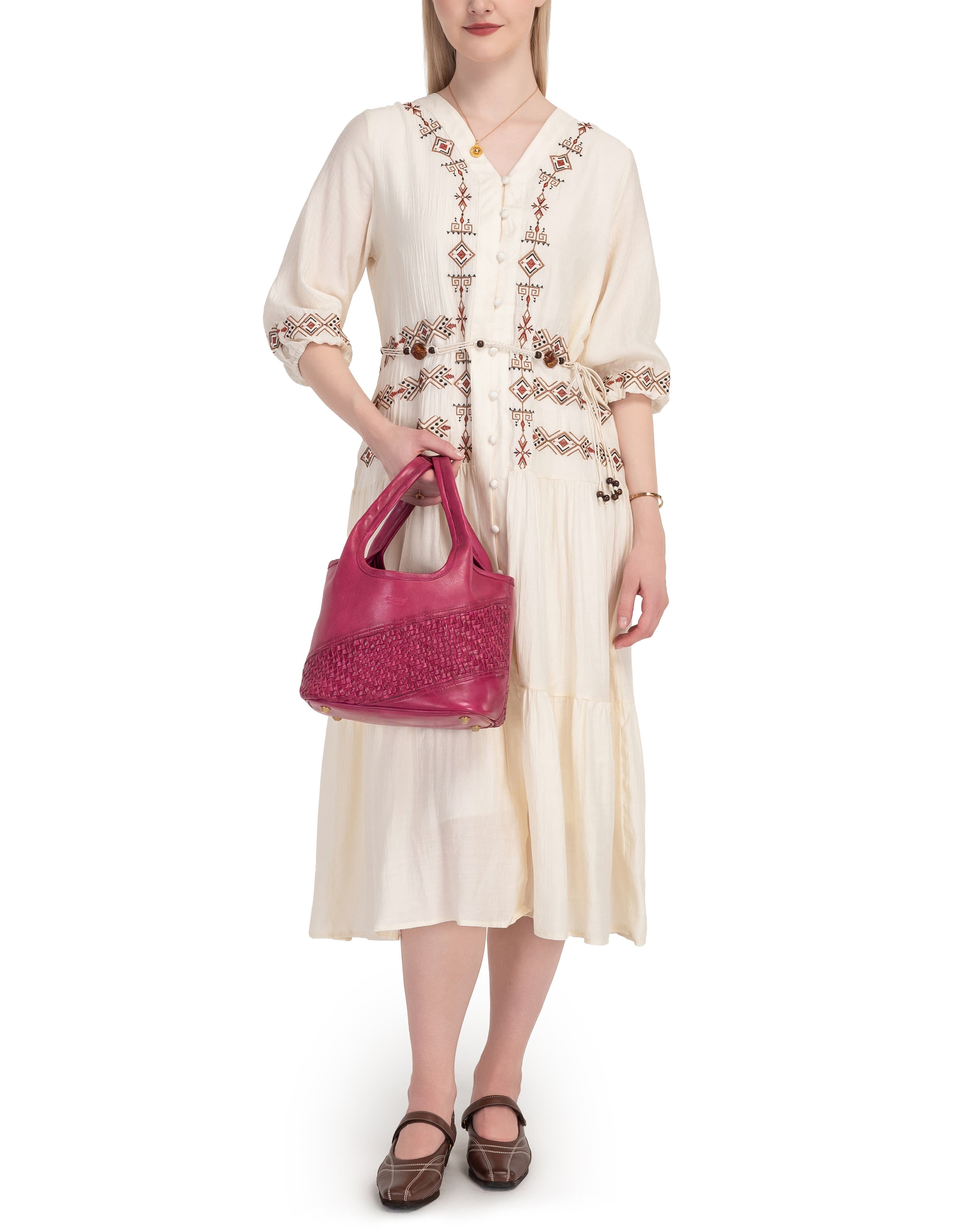 OLD TREND Lily Small Handwoven Everyday Leather Tote, Alternate, color, Fuchsia