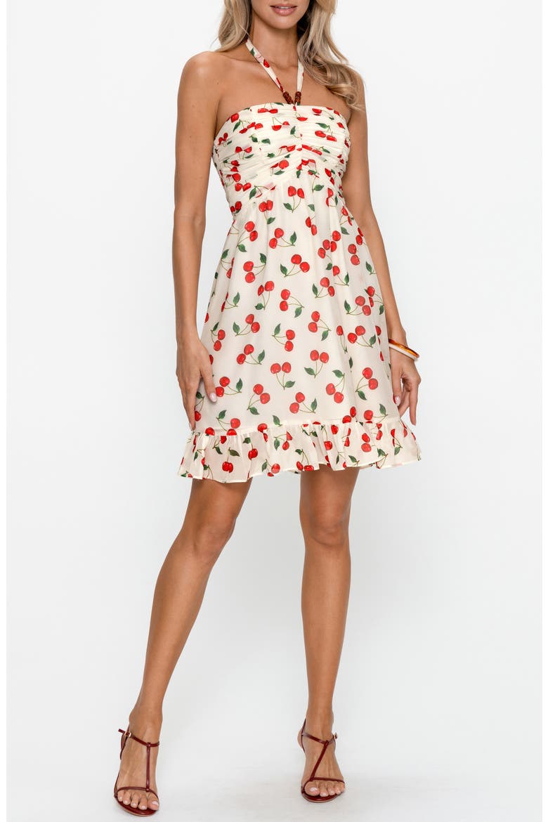 Cherry Print Halter Dress, Alternate, color, WHITE/ RED