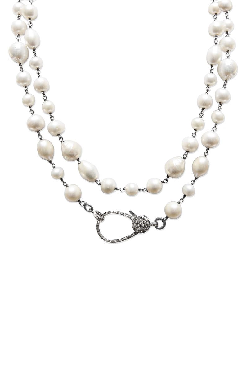 Jane Basch Designs Long Pearl & Diamond Necklace, Main, color,