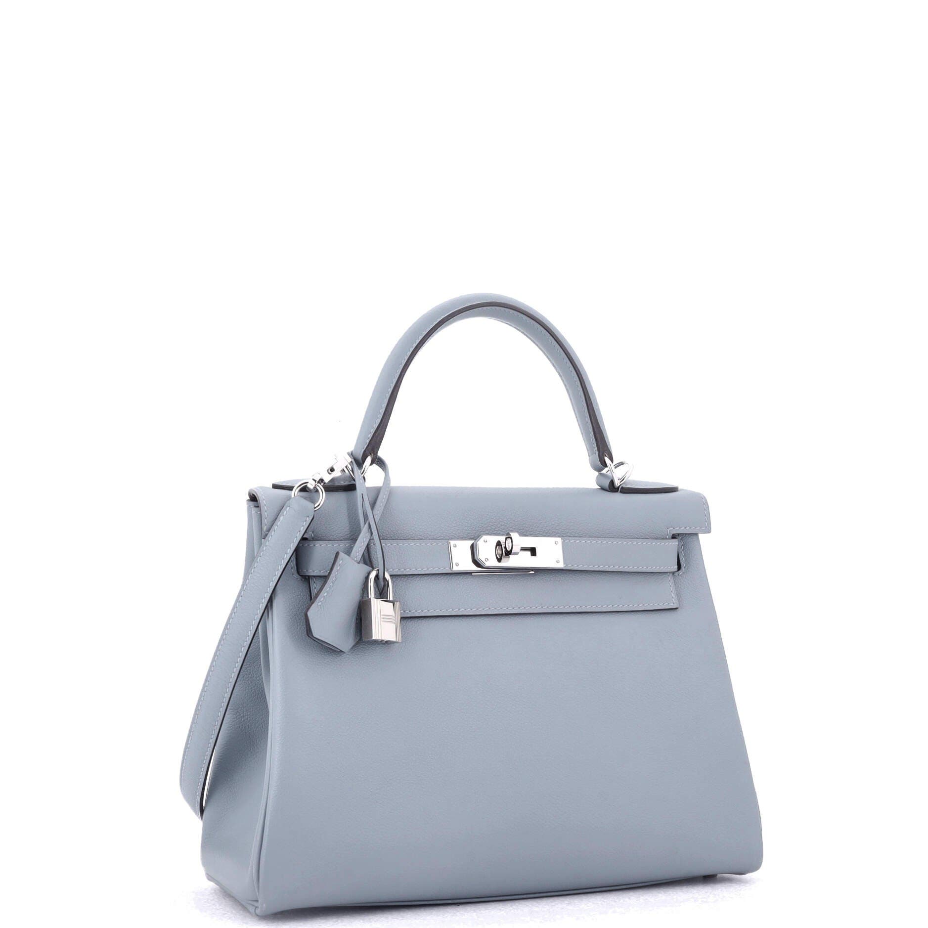 Pre-Owned Hermes Kelly Handbag Blue Evercolor with Pallladium Hardware 28, Alternate, color, 