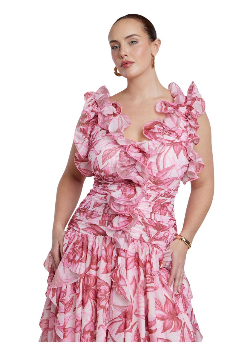 Patbo X Eloquii Ruffle Detail Maxi Dress, Alternate, color, SAFFRON BLOOMS