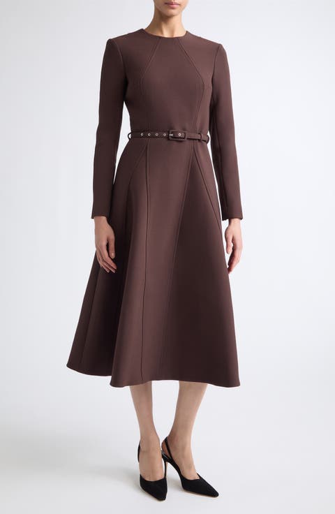 Olivienne Long Sleeve Stretch Bird's Eye Midi Dress