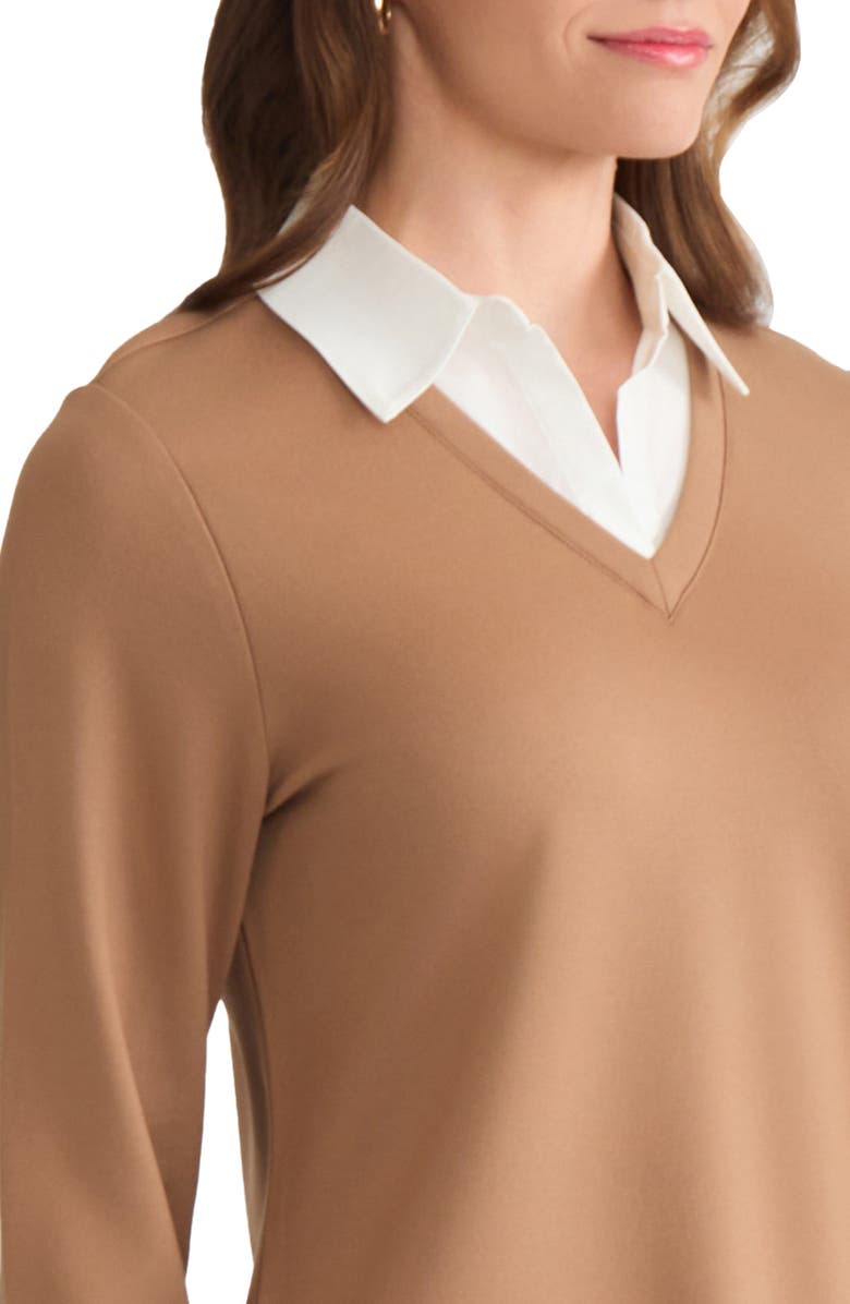 Jones New York Layered Look Long Sleeve Top, Alternate, color, Caramel/ Nyc White