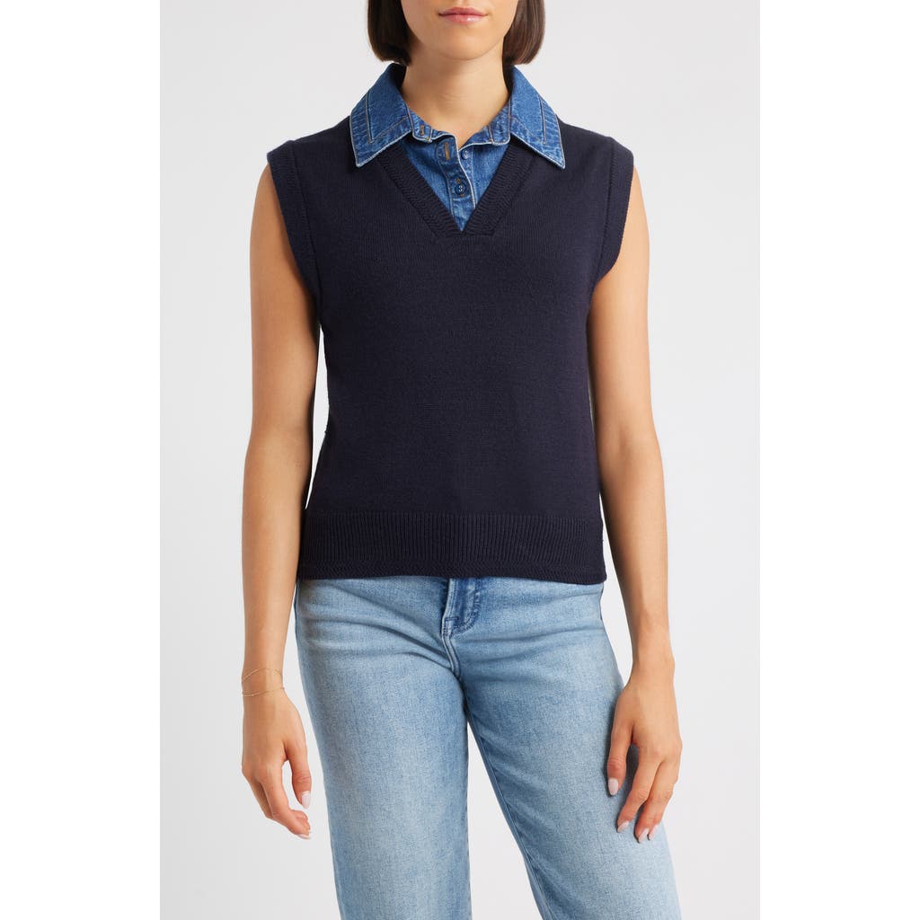 Wit & Wisdom Mixed Media Sweater Vest In Blue