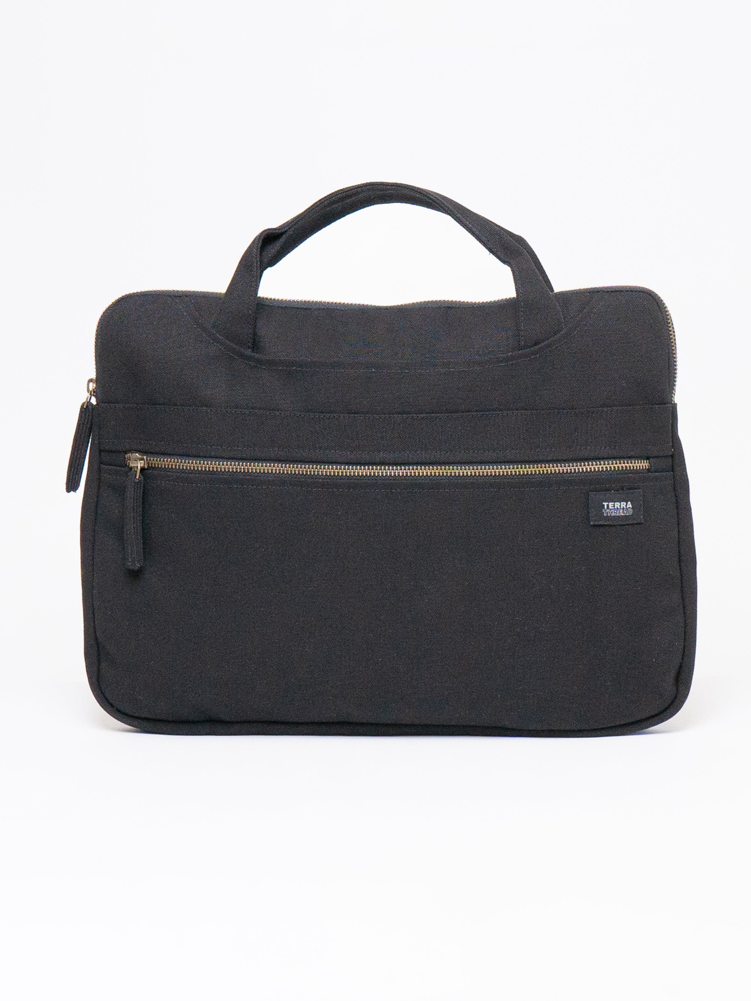 Terra Thread Organic Cotton Laptop Sleeve With Handles, Main, color, Ivory Black