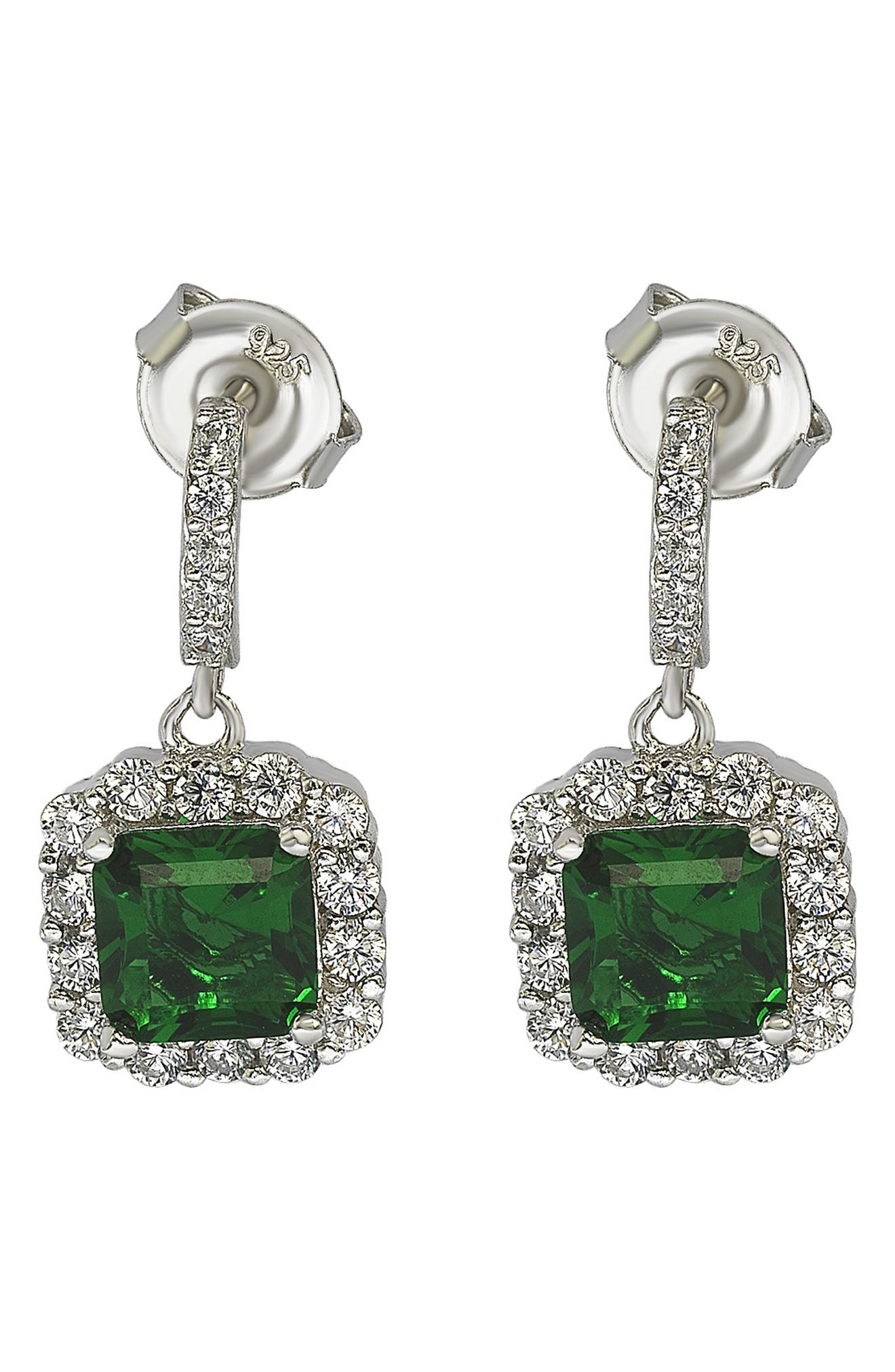 SUZY LEVIAN Emerald & CZ Drop Earrings