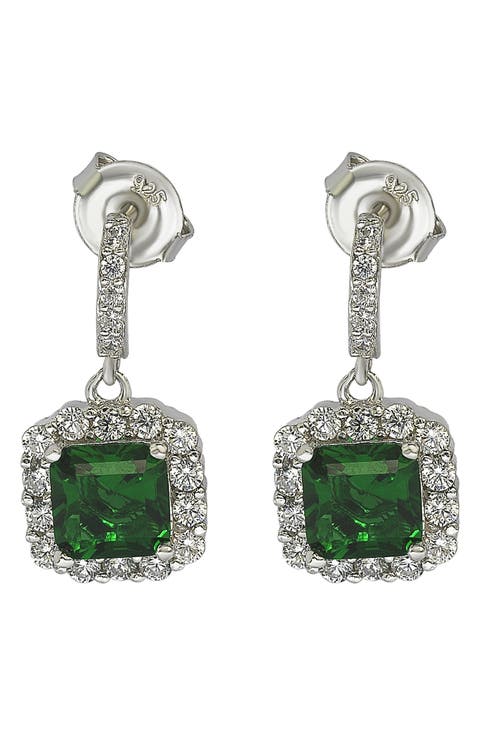 Emerald & CZ Drop Earrings