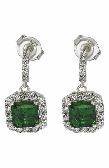 SUZY LEVIAN Emerald & CZ Drop Earrings