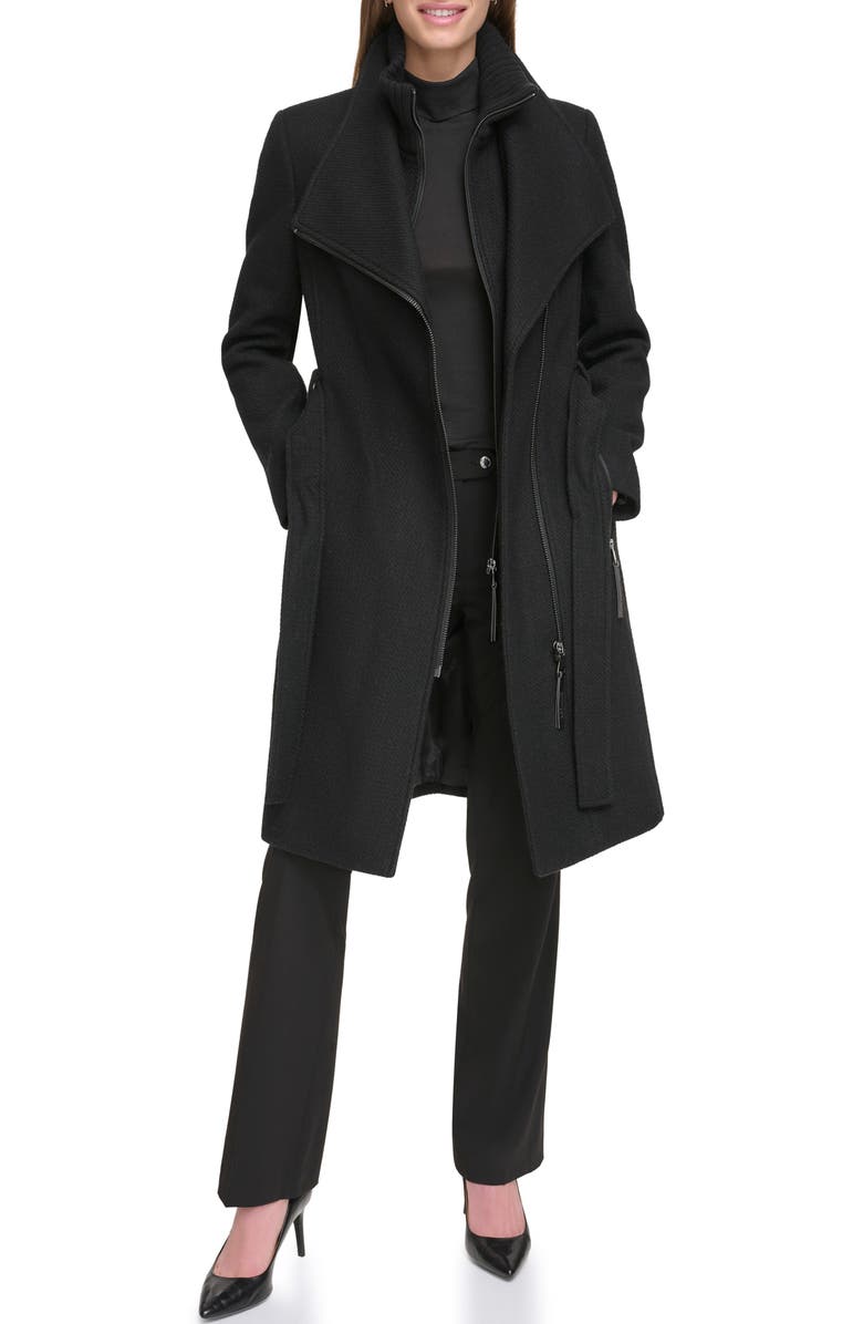 Calvin Klein Angled Zip Twill Coat, Alternate, color, Black Twill