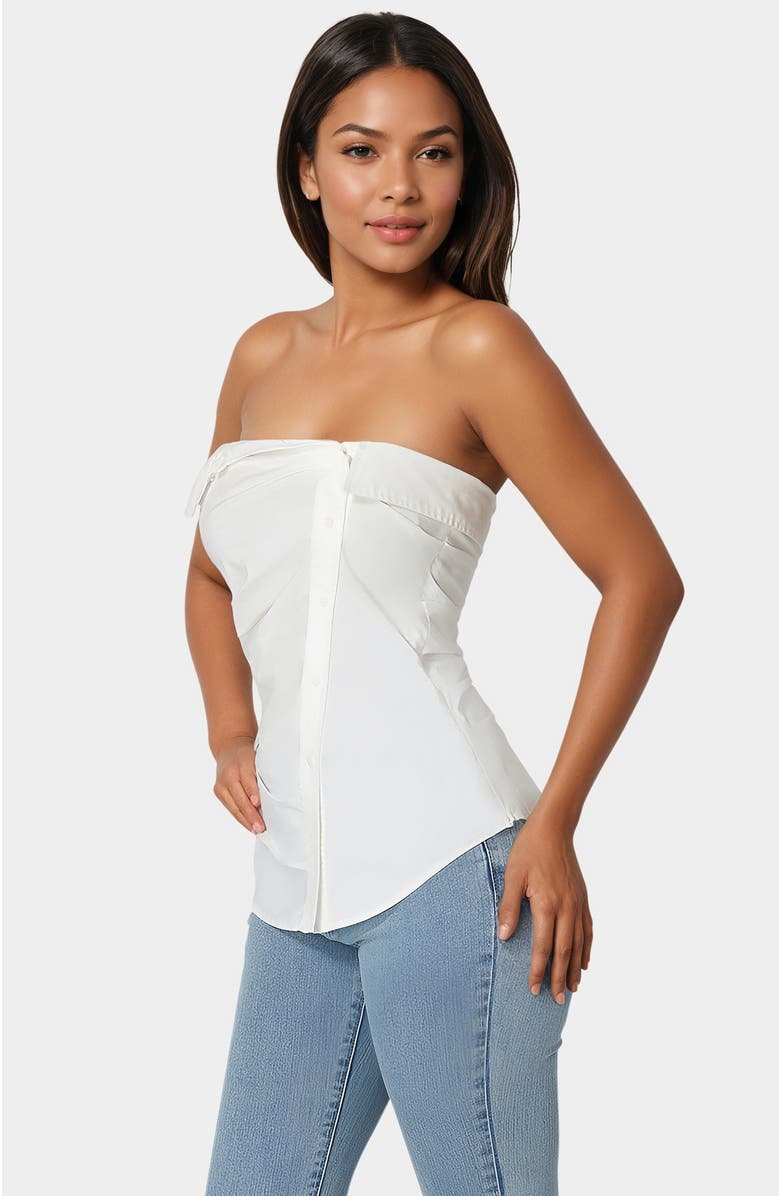bebe Ruched Asymmetric Top, Alternate, color, White Alyssum