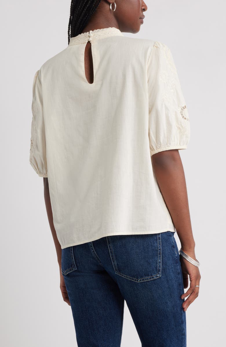 Treasure & Bond Lace Trim Cotton Broderie AnglaiseTop, Alternate, color, Ivory Dove