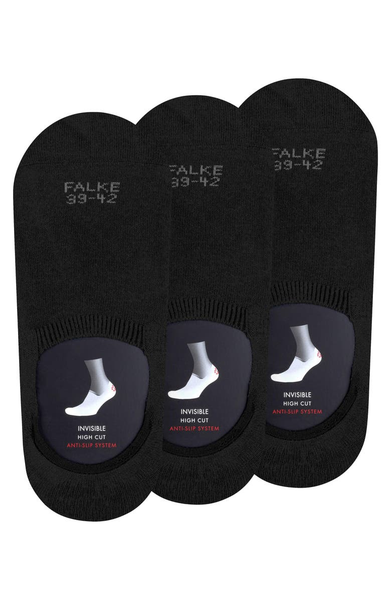 Falke Step Cotton 3-Pack High Cut No Show Socks, Alternate, color, Black