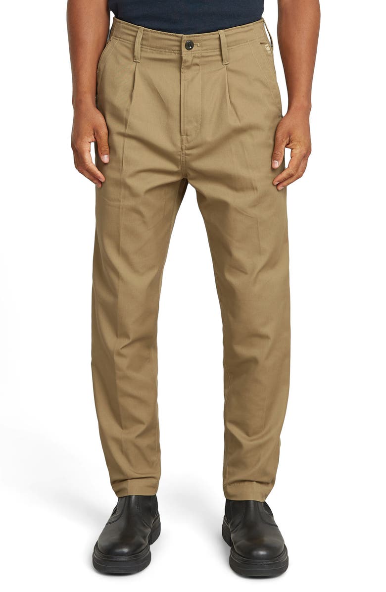 G-STAR Pleated Relaxed Tapered Leg Chinos, Main, color, Toffee