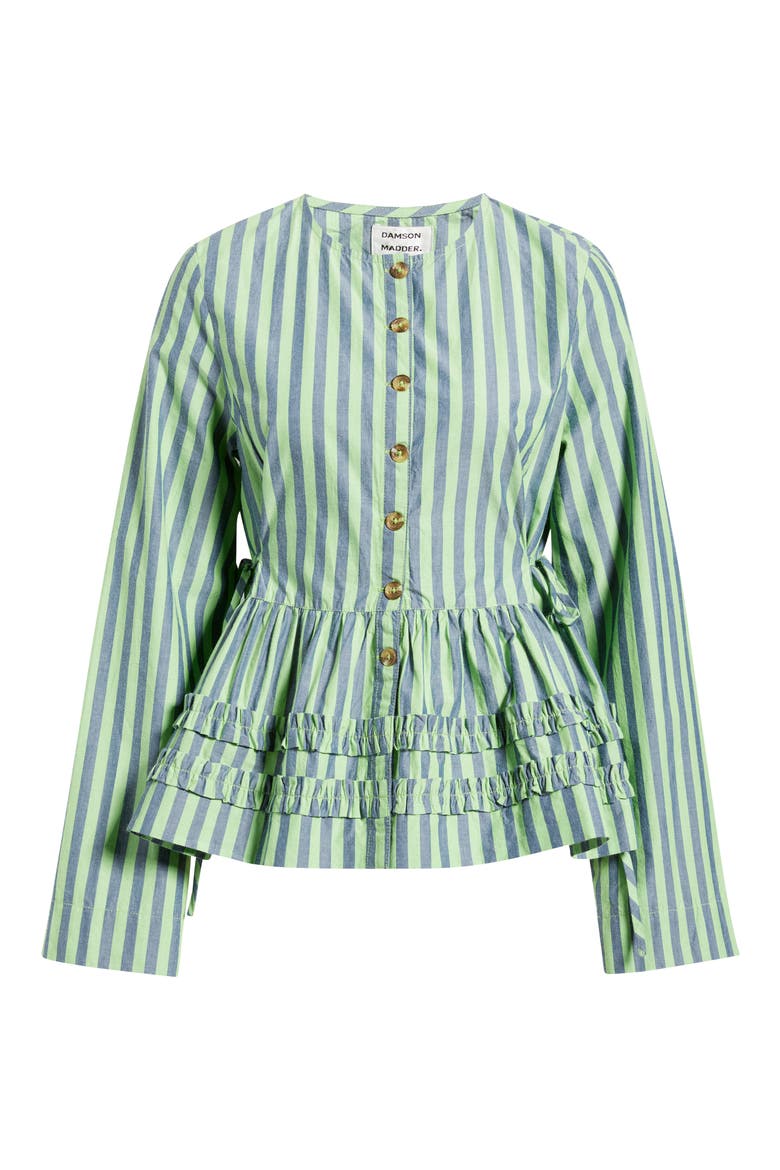 Madison Stripe Organic Cotton Peplum Button-Up Top, Alternate, color, GREEN