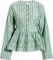 Damson Madder Madison Stripe Organic Cotton Peplum Button-Up Top