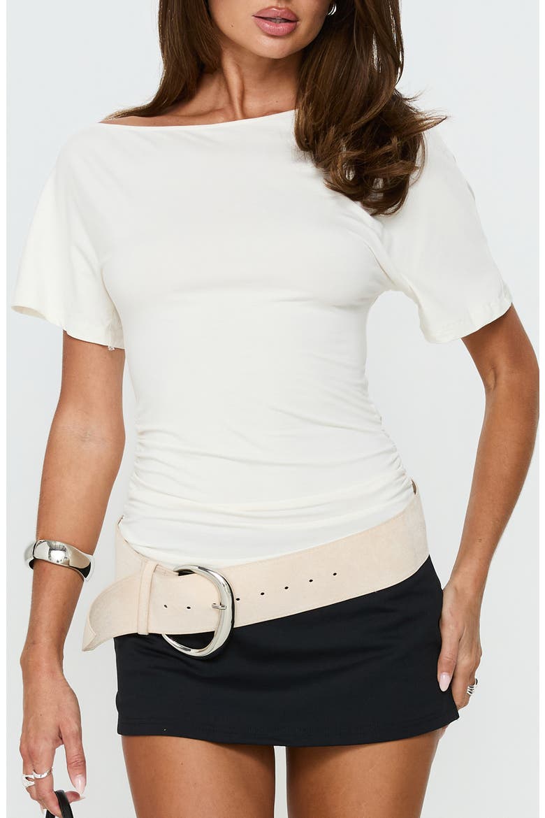 Luckiest Girl Bateau Neck Off Shoulder Cinched Top, Main, color, CREAM