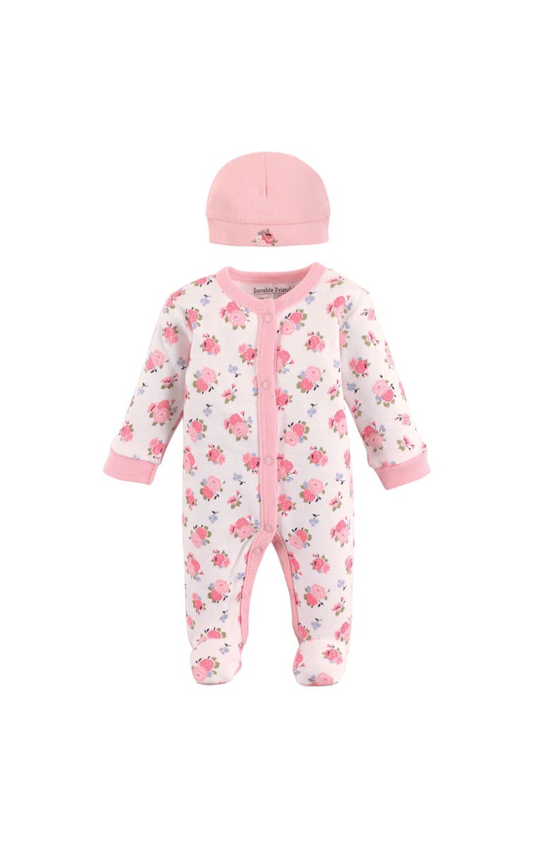 Luvable Friends Cotton Preemie Sleep and Play and Cap, Main, color, Floral