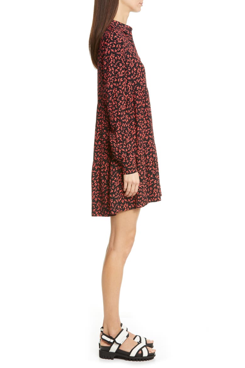 Floral Logo Print Crepe Long Sleeve Shirtdress, Alternate, color, BLACK