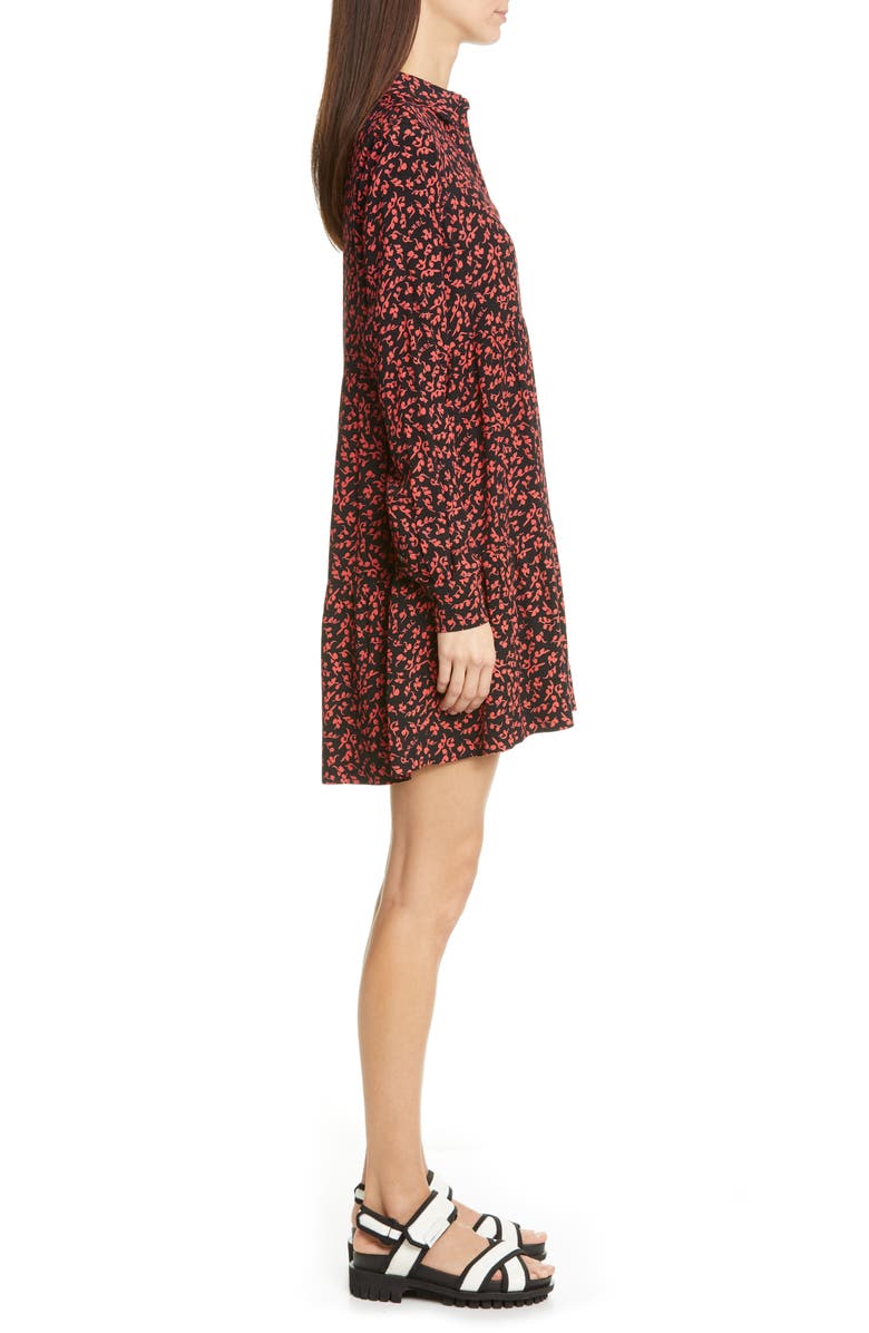 Ganni Floral Logo Print Crepe Long Sleeve Shirtdress, Alternate, color, 