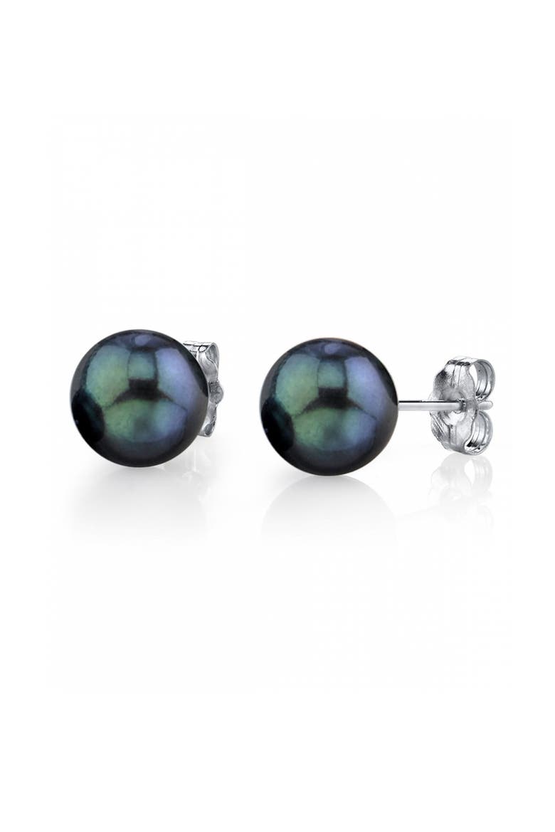8.5-9.0mm White Akoya Round Pearl Stud Earrings, Main, color, Black Pearl - Yellow Gold