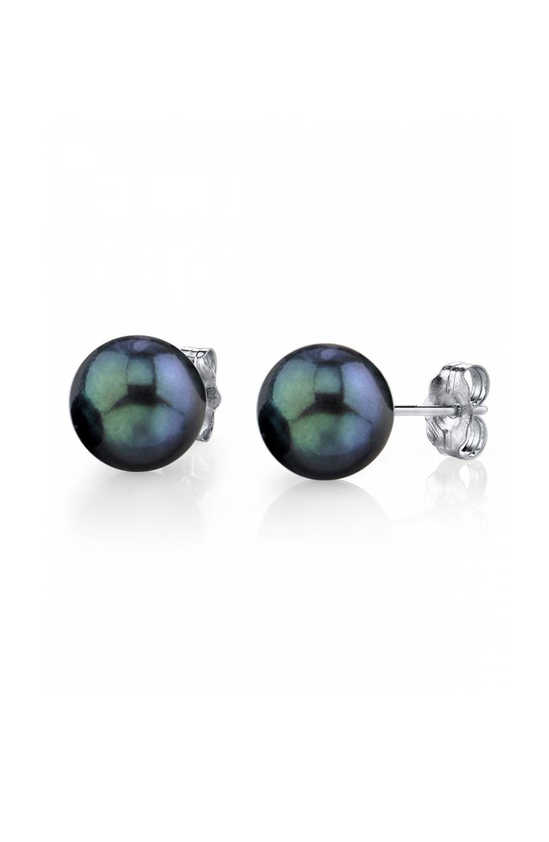 The Pearl Source Akoya Round Pearl Stud Earrings 8.5-9mm, Main, color, Black Pearl - Yellow Gold