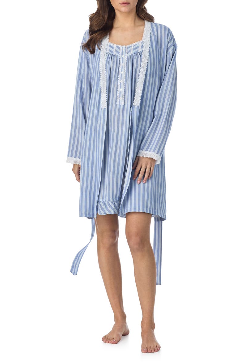 Lace Trim Short Wrap Robe, Main, color, STRIPES