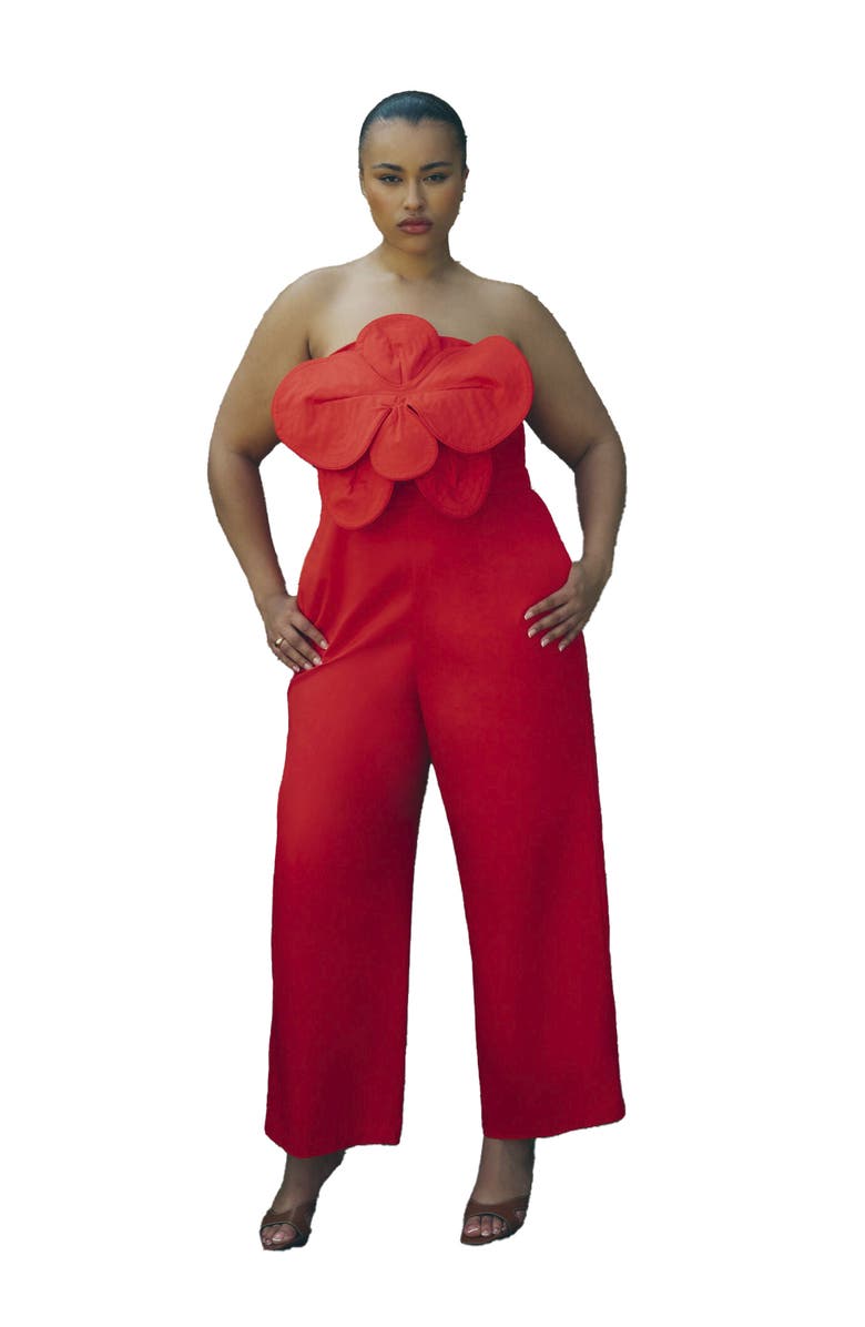 ELOQUII Flower Jumpsuit, Main, color, High Risk Red