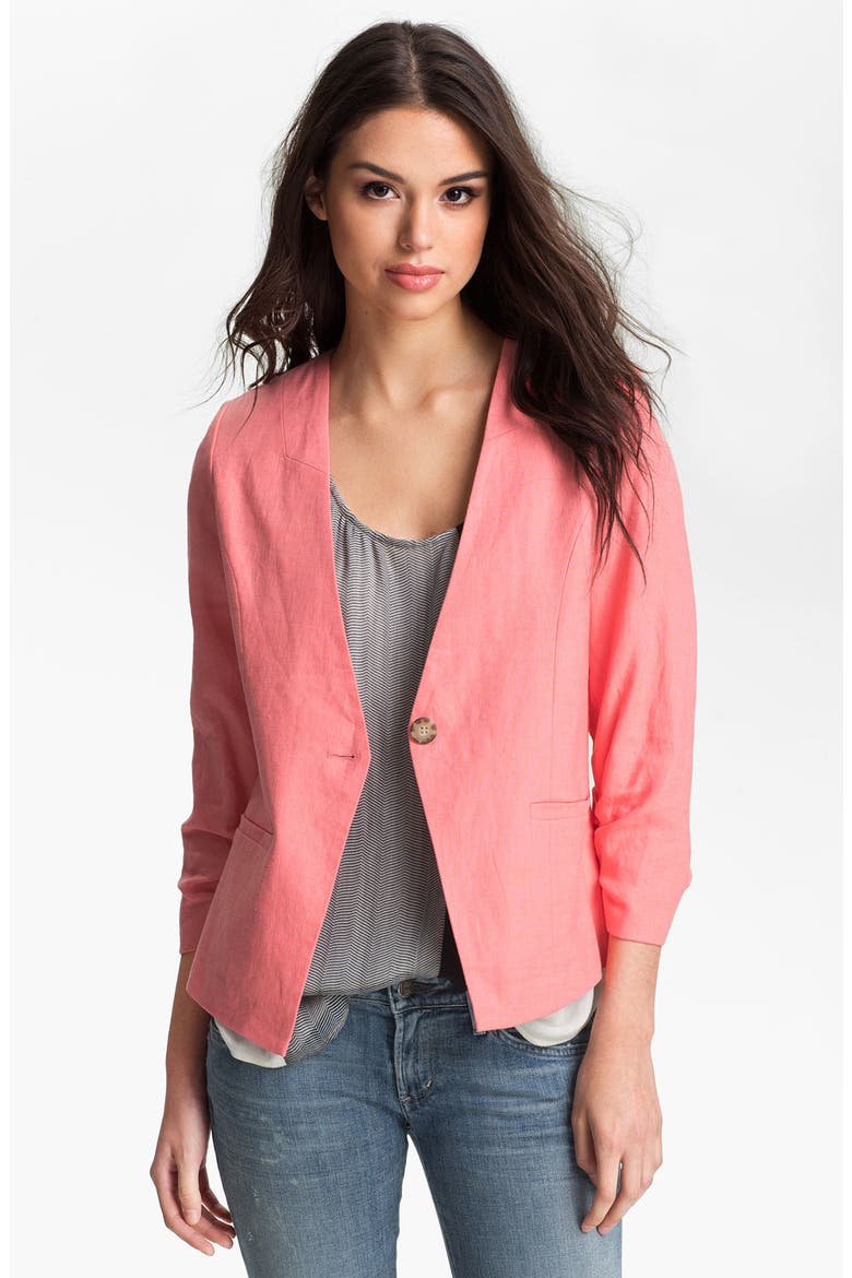 Gibson Collarless Linen Blazer, Main, color, PINK