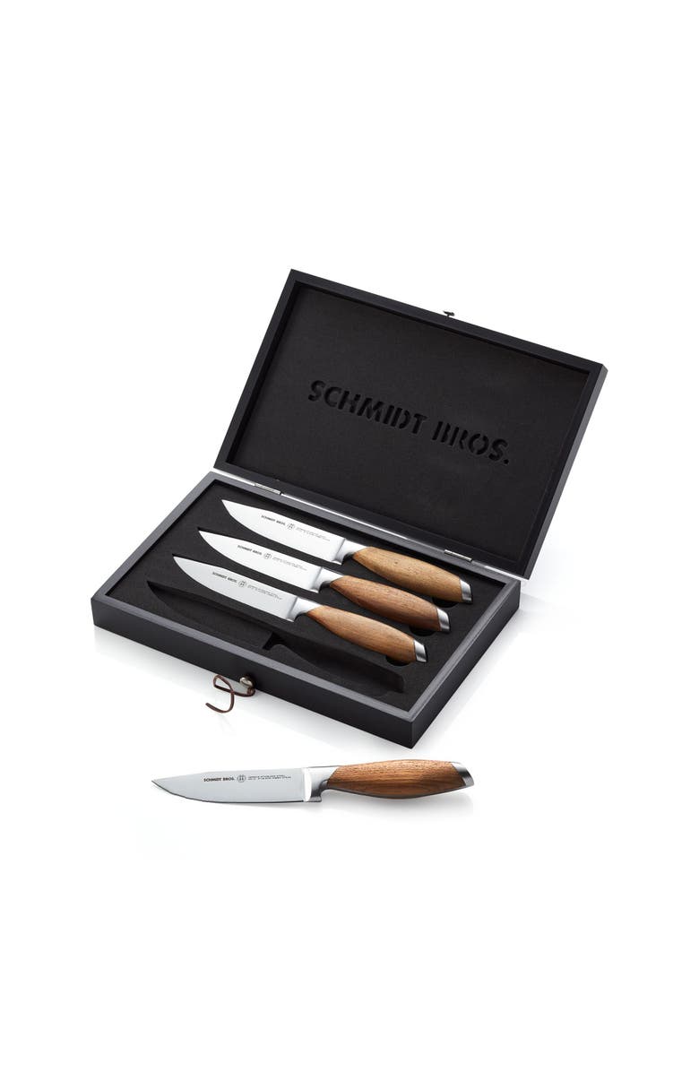 Schmidt Brothers Cutlery Bonded Teak 4-Piece Steak Set, Main, color, Brown