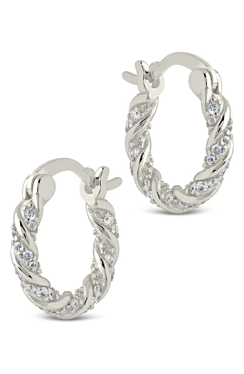 Sterling Forever Ruthie Cubic Zirconia Twisted Huggie Hoop Earrings, Alternate, color, Silver