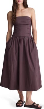 Madewell Strapless Ruched Poplin Midi Dress