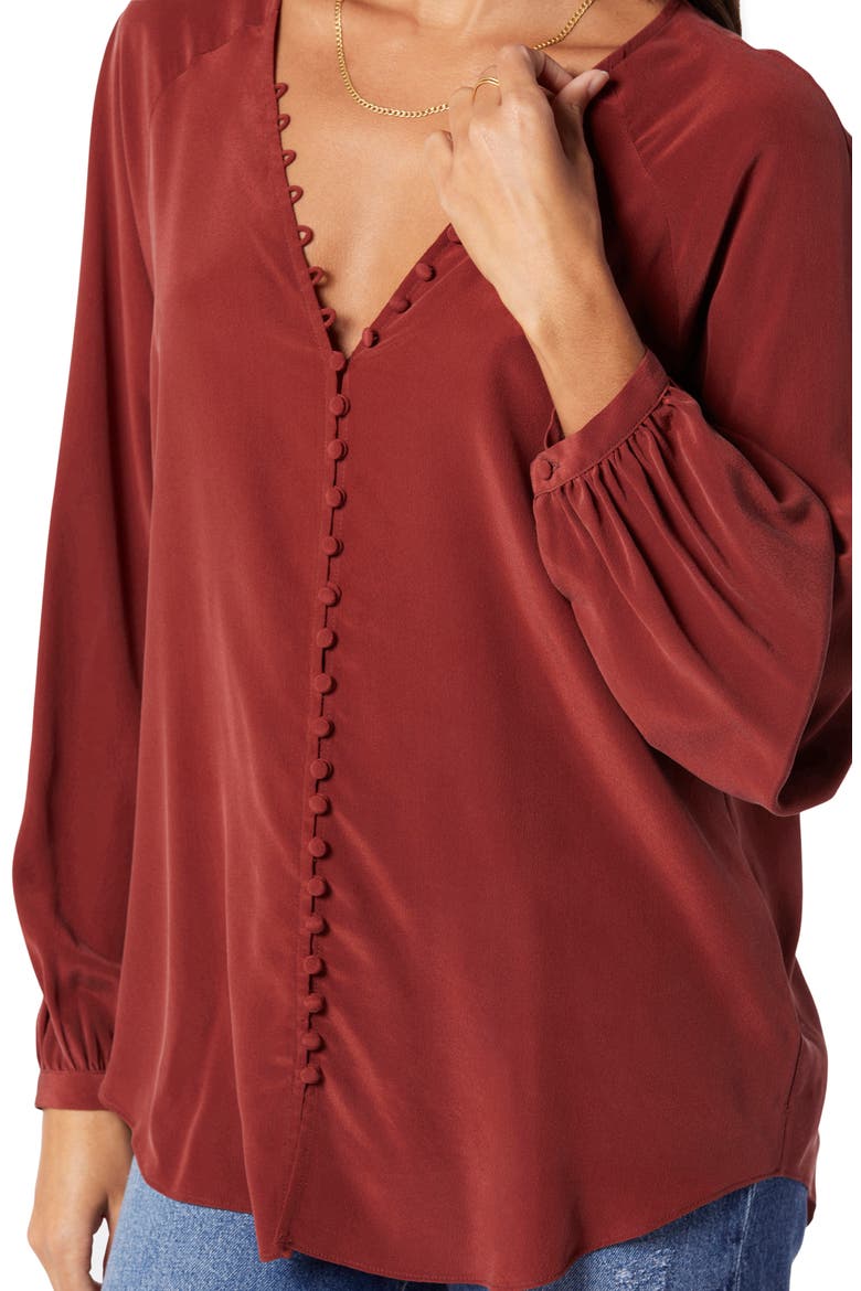 Shariana Silk Georgette Blouse, Alternate, color, RUSSET BROWN