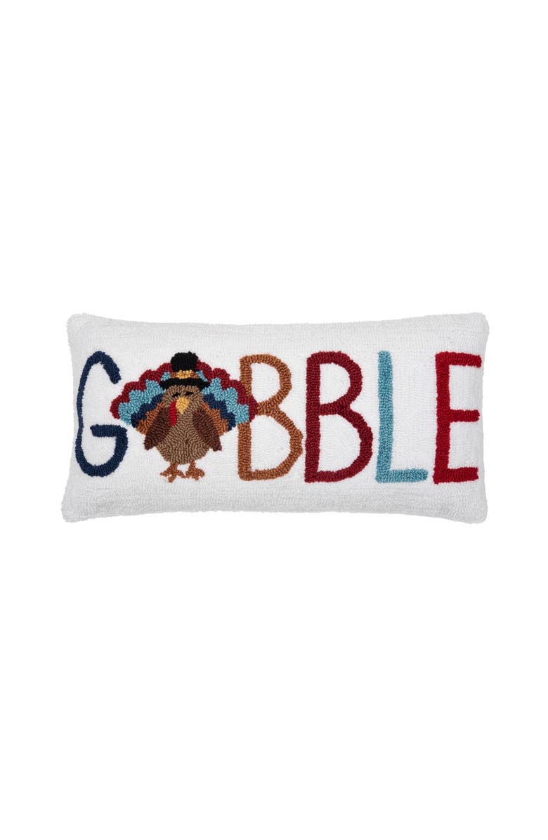 C&F Home Thanksgiving "Gobble" Turkey Accent Hooked Throw Pillow, 12" x 24", Main, color, Orange