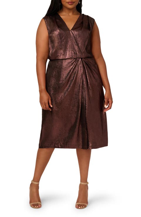 Metallic Sleeveless Cocktail Midi Dress (Plus)