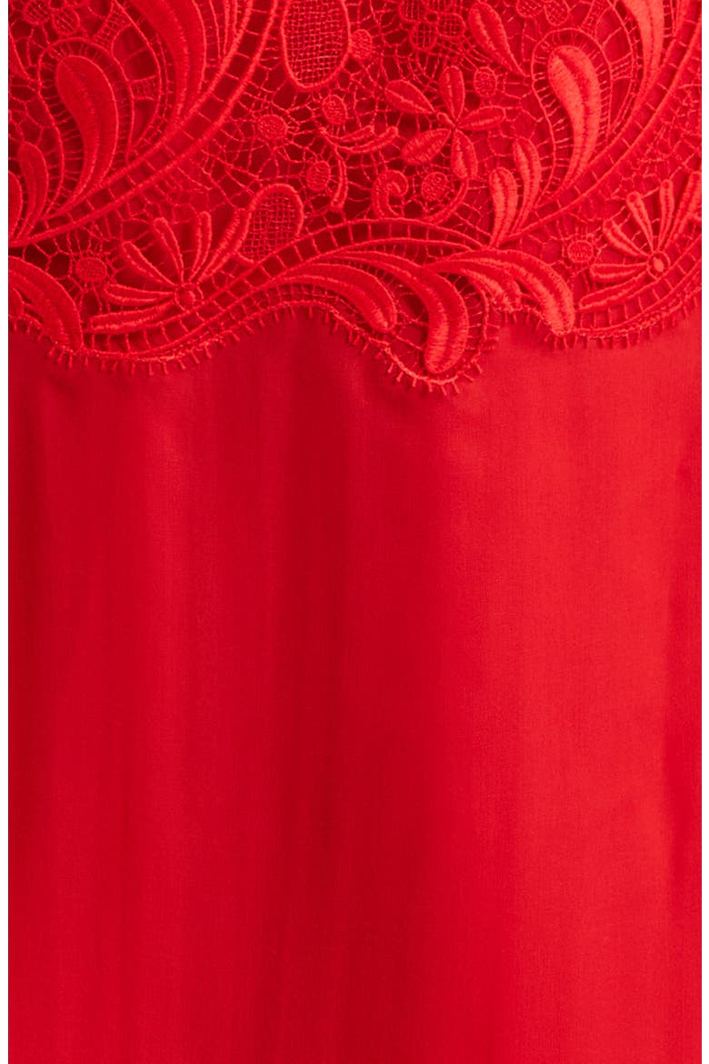 Lace Trim Cowl Neck Satin & Chiffon Shift Dress, Alternate, color, NEW RED