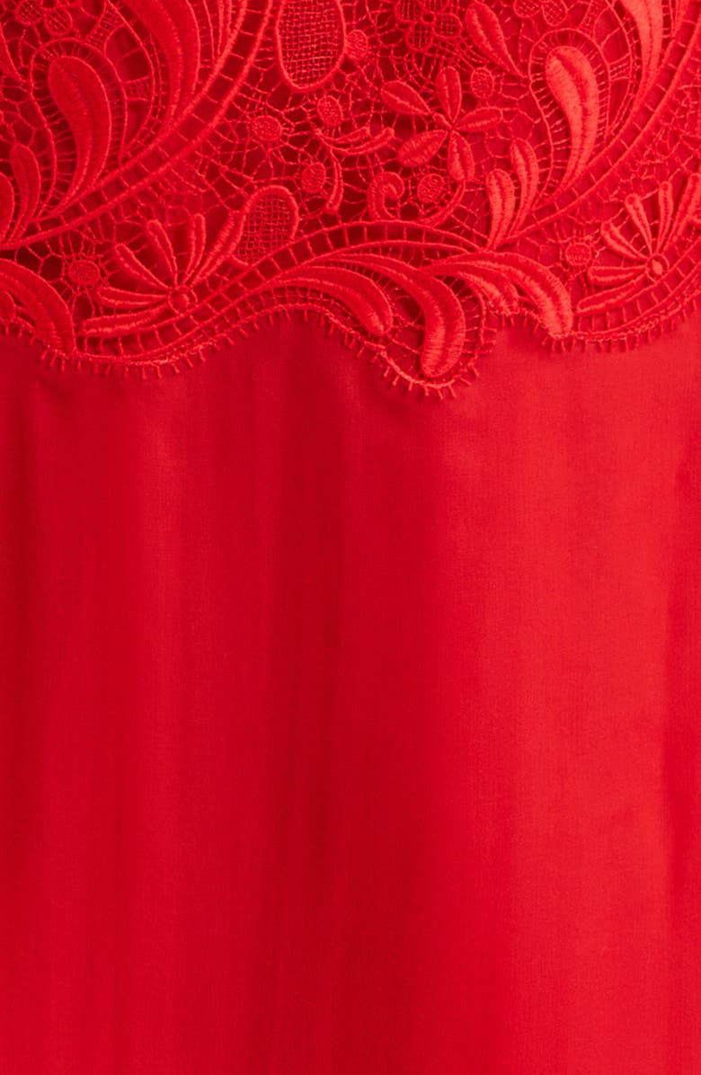FERRAGAMO Lace Trim Cowl Neck Satin & Chiffon Shift Dress, Alternate, color, New Red