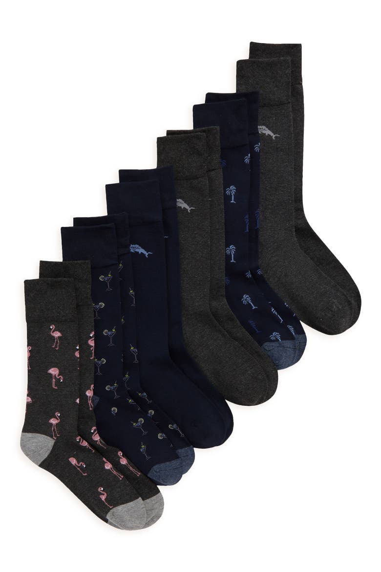 6-Pack Assorted Motif and Ribbed Crew Socks, Main, color, NAVY/ CHARCOAL