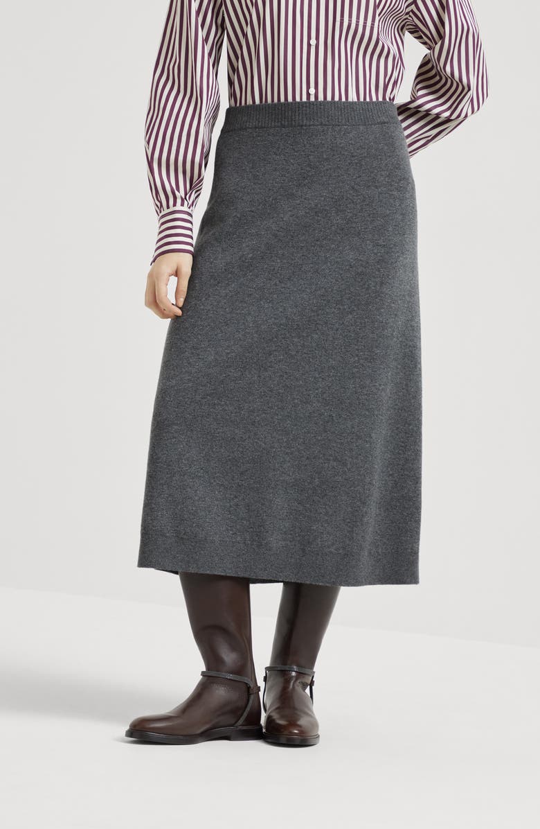 Brunello Cucinelli Double knit midi skirt, Alternate, color, Lead