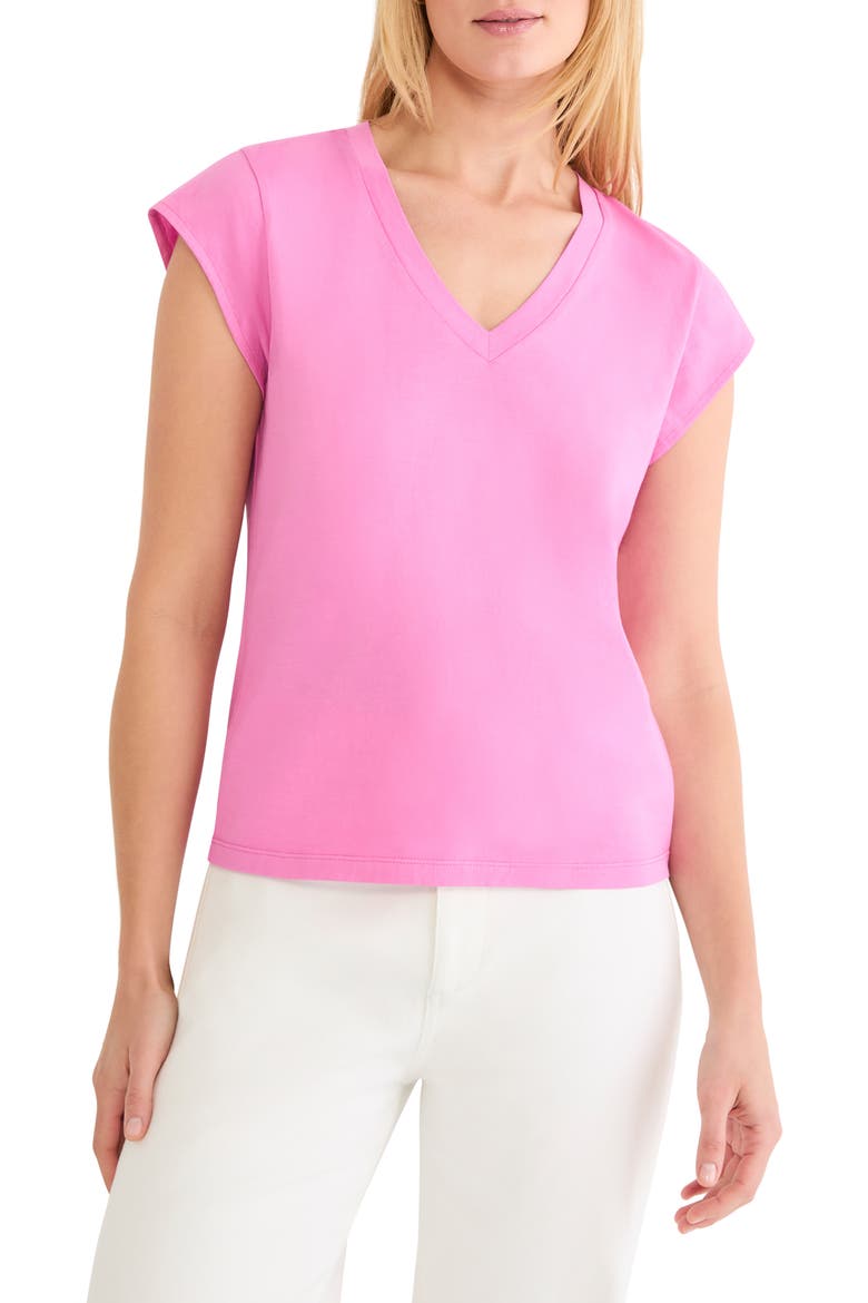 Cap Sleeve V-Neck Cotton Top, Main, color, CROCUS